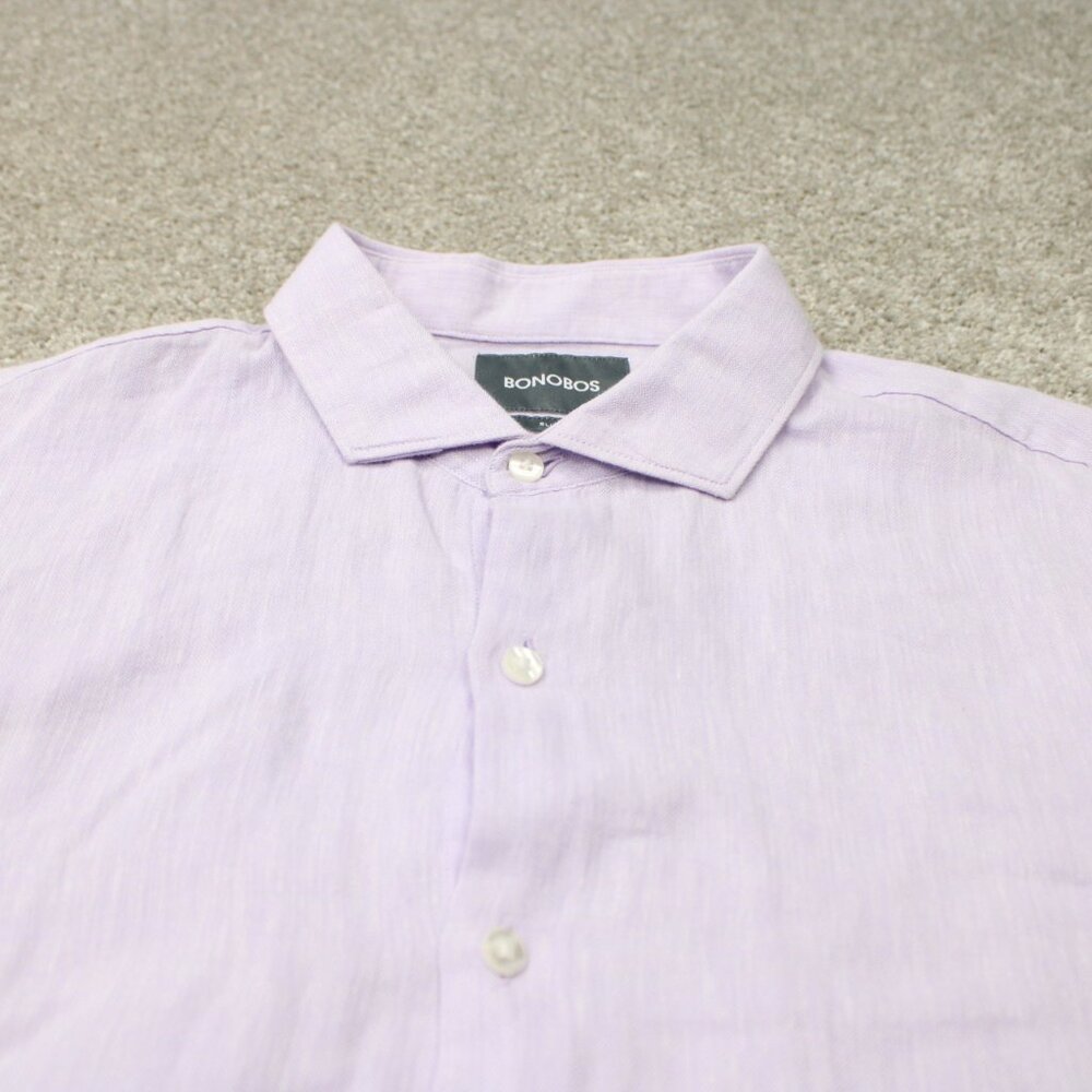 Bonobos‎ Shirt Mens Large Pink Slim Fit Linen/Cotton Long Sleeve Cutaway Collar - Picture 5 of 14